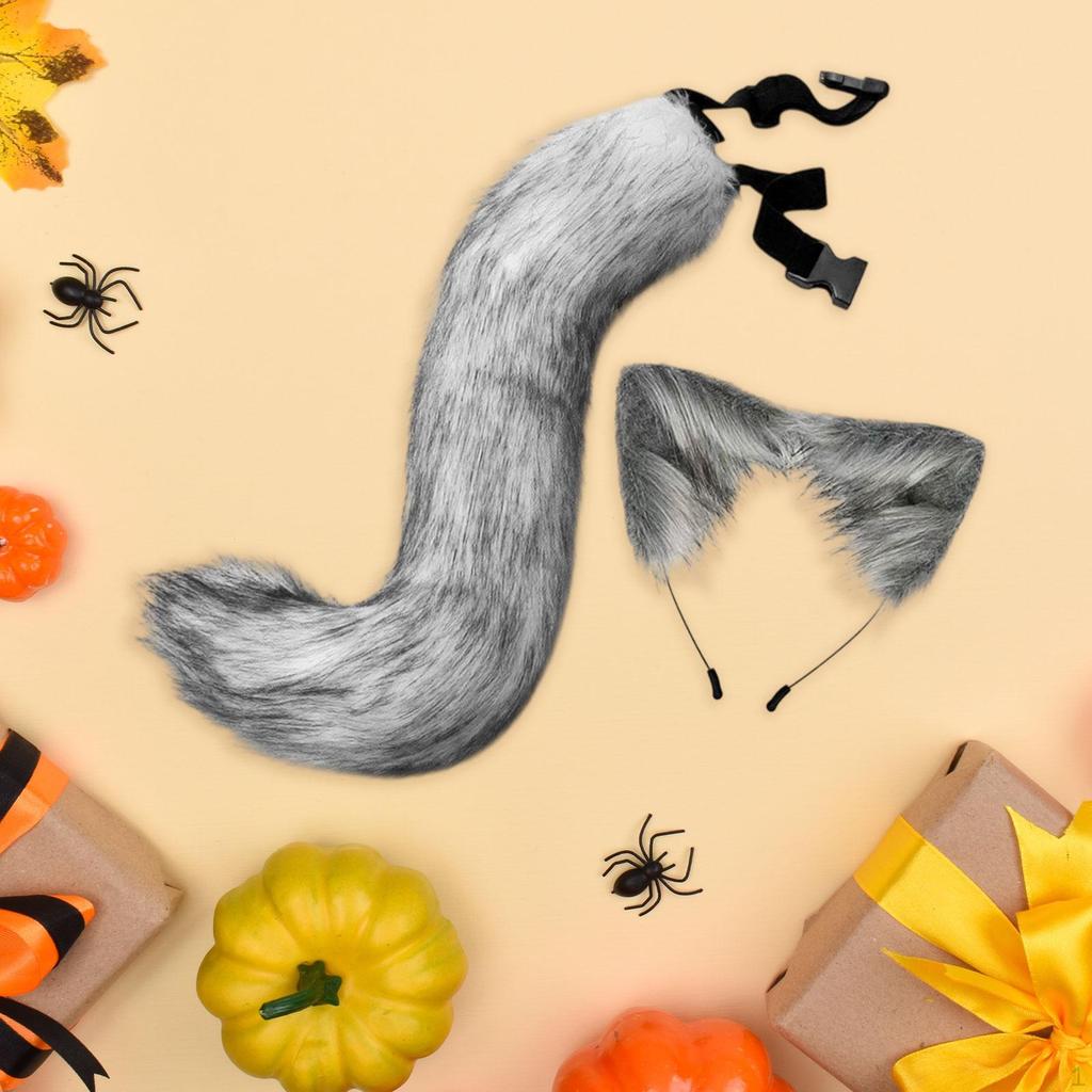 Cat Ears and Tail Set Animal Cosplay Costume for Party Birthday Masquerade