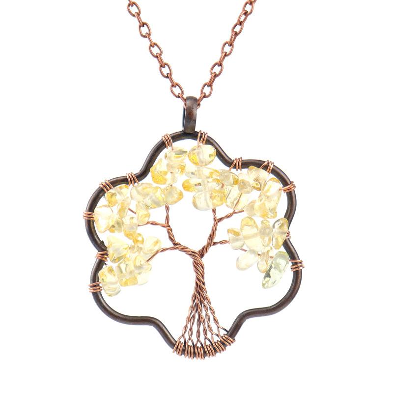 Vintage Winding Tree Root Sunflower Tree Of Life Necklace Gravel Crystal Pendant Necklace N69 цитриновый