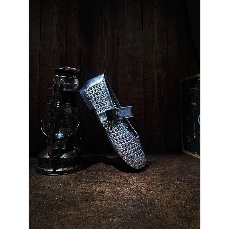 Huge comfortable~ super soft and breathable~ fairy style beautiful silver round head Mary Jane shoes women's summer flat bottom sandals women's shoes