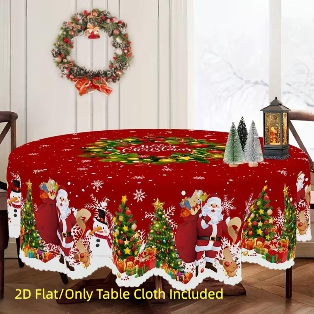 Waterproof 2D Flat Tablecloth Red Green Contrast Color Stain-resistant Christmas Round Tablecloth Non-slip Candy Stripe
