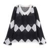 European and American style, new women's clothing, foreign style, fashionable, casual rhombus plaid pullover knitted sweater