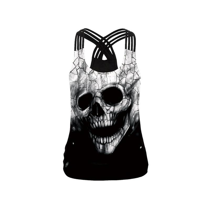 Skull digital printing body sling vest female Halloween hollow belt vest casual breathable bottoming shirt