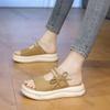 Fashion Women's One Word Slippers 2025 Summer New Fashion Bow-knot Platform Sandals Outdoor Comfortable Height Increase Casual Flats