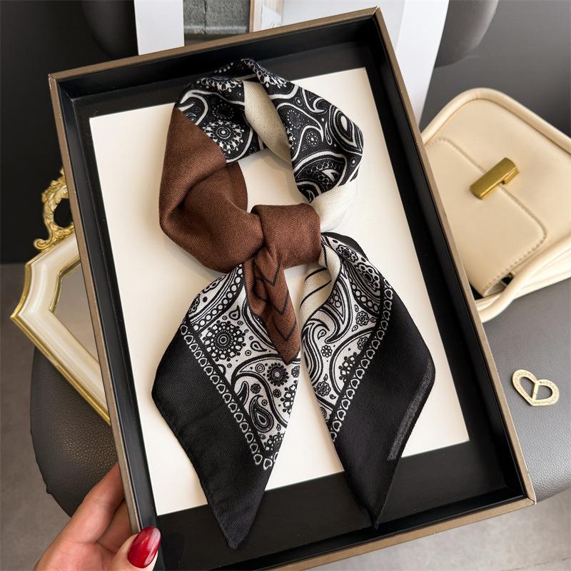 Korean Fashion Imitation Velvet Herringbone Pattern Cotton and Linen Small Square Scarf Silk Scarf Headscarf Shawl Travel Scarf Women's Scarf