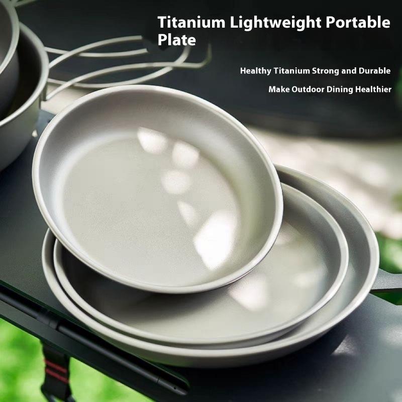 1Pc Titanium Camping Plate Travel Tableware Stackable Camping Supplies Backcountry Dinnerware For Backpacking Picnic Equipment