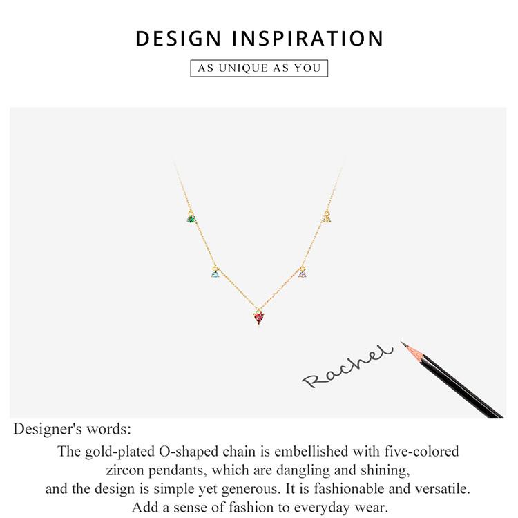 BAMOER 925 Sterling Silver Elegant Gold-plated Five Colored Zircon Necklace for Women Elegant Fine Jewelry