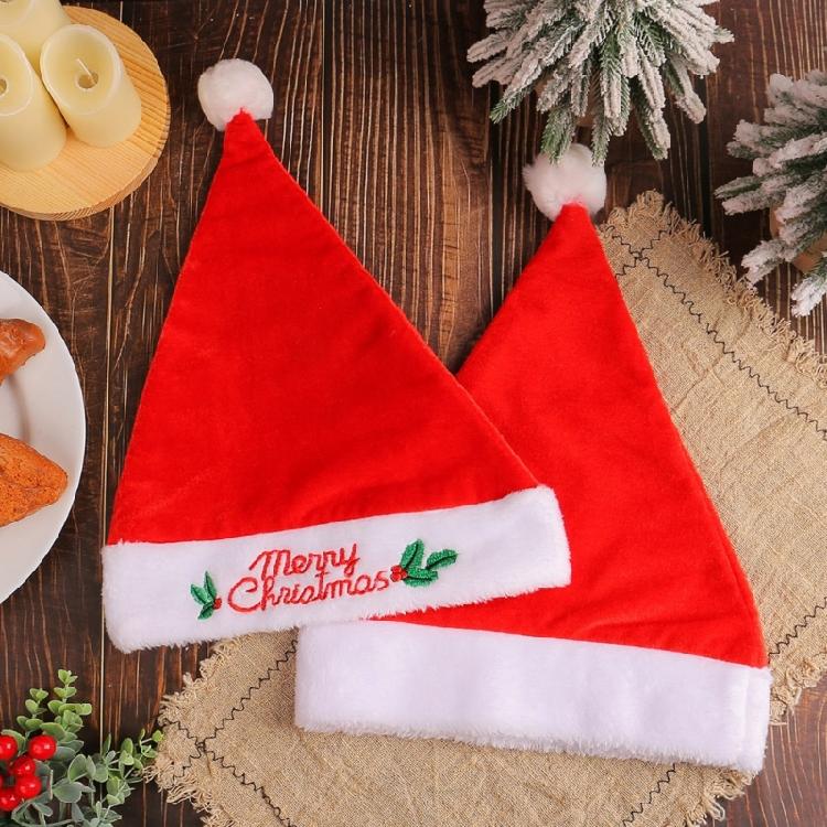 Plush Christmas Santa Hat with Embroidery Brim for Holiday Parties Giving Love