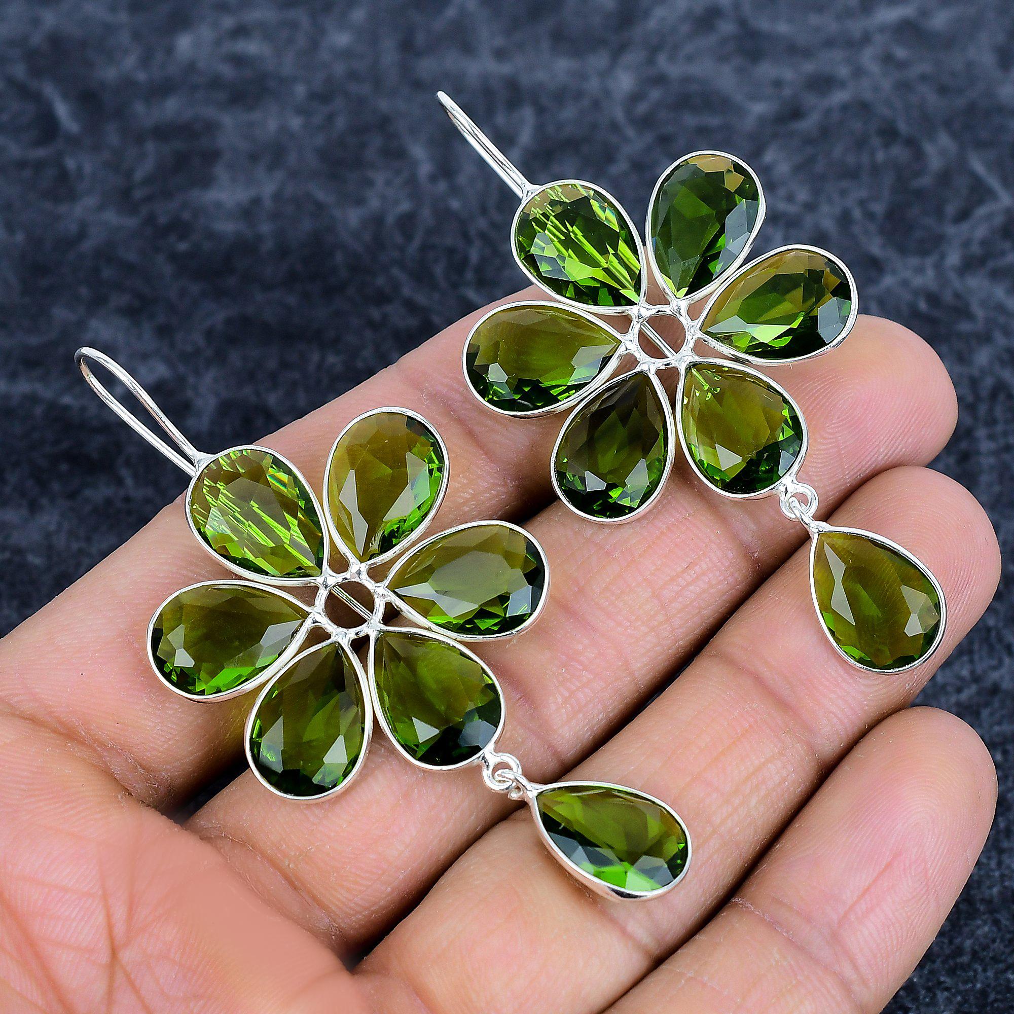 

Перидот Дорогоцінний Камінь Ручна Робота Срібло 925 Проби Ювелірні Вироби Сережка 2,76 M-3139