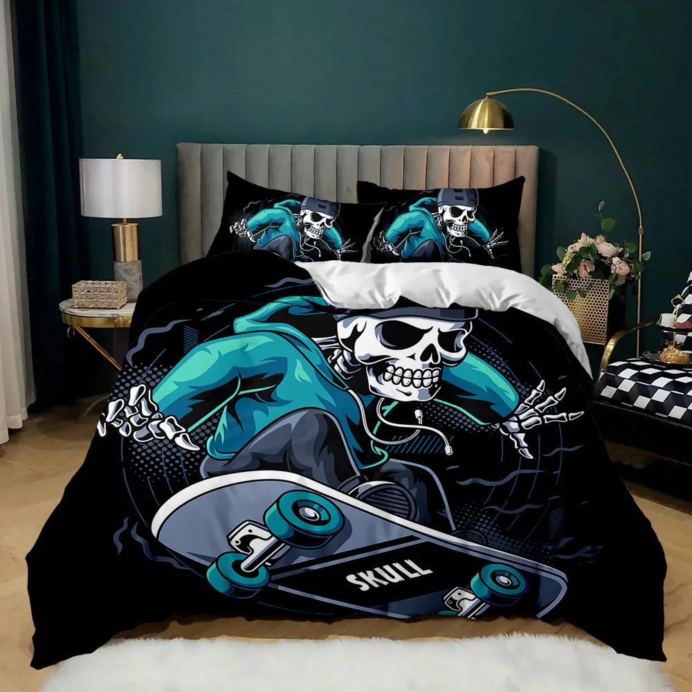 Cartoon Skateboard Duvet Cover Set Cartoon Wolf Kids Hip Hop Skateboard Sport Queen King Cute Wild Animal Polyester Quilt Cover