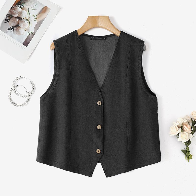 

ZANZEA Женские повседневные летние топы-кардиганы без рукавов с V-образным вырезом M