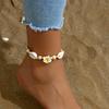 Bohemian Style Shell Flower Anklet Adjustable Beach Foot Bracelet Handmade Natural Shell Beaded Ankle Jewelry for Women and Girls