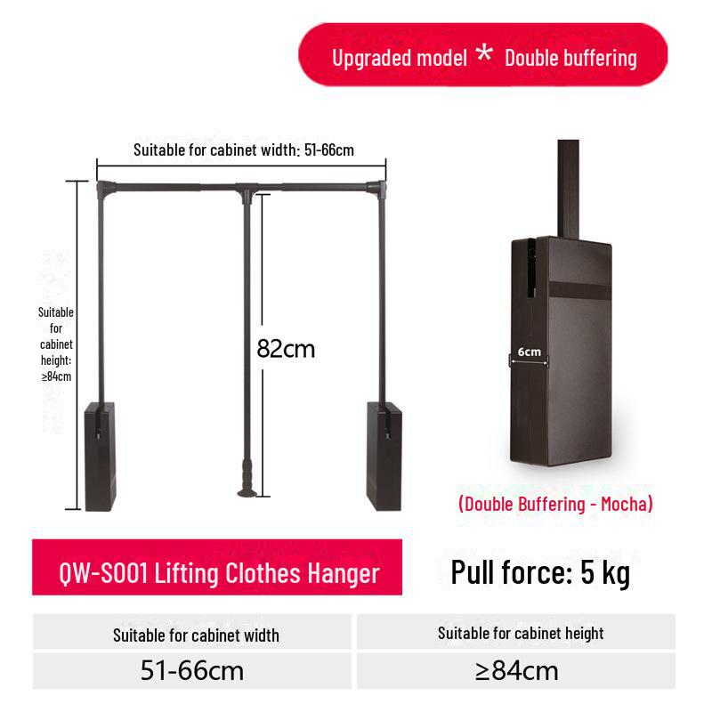 Cloakroom Pull-Down Clothes Hanger Wardrobe Lift Rod