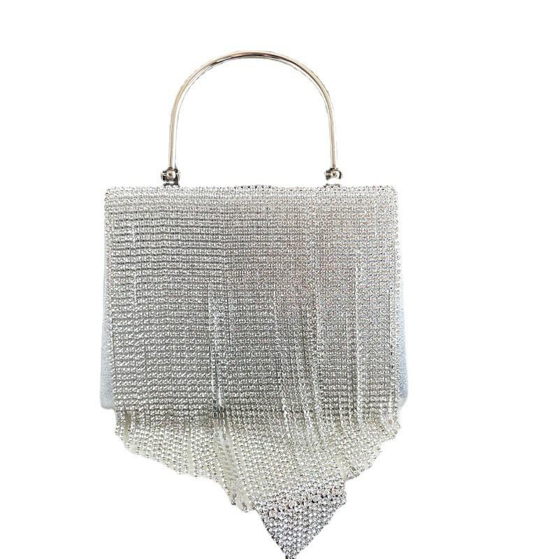 Elegant Rhinestone Kvast Kæde Håndtaske Kvinder Lille Firkantet Aften Clutch Taske Fest Cocktail Aften