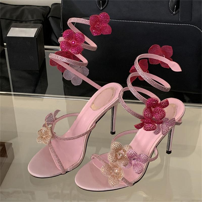 Eilyken Street Style CRYSTAL Narrow Band Thin High Heels Women Sandals 2025 Summer Open Toe Ankle Strap Female Shoes