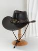 American retro western cowboy hat, love rhinestone imitation leather visor, outdoor windbreak rope multi-color optional