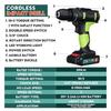 3/8' Cordless Electric Impact Drill Driver Screwdriver + 2 Li-Ion Battery New 195mm*200mm