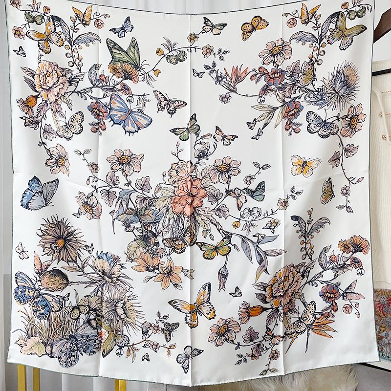 

2025 Ретро Роскошный Шелковый Твилл Женский Солнцезащитный Шарф Шаль Подарок 90x90 cm