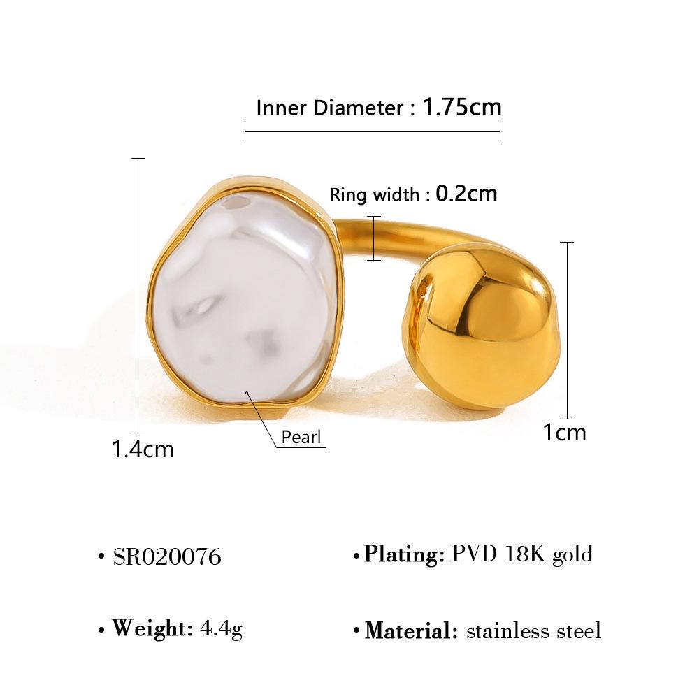 High-End Gold Pearl Irregular Openable Ring for Women - Luxury, Non-Fading