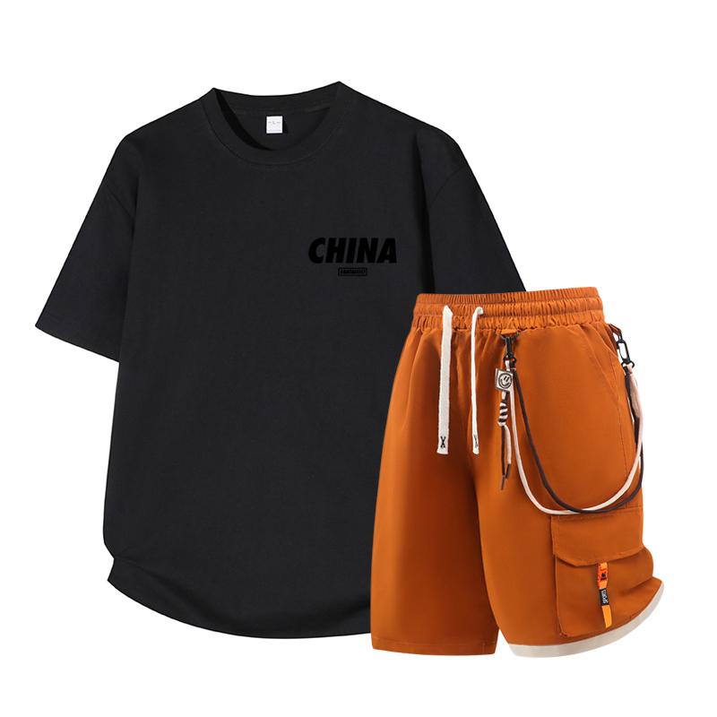 Dmo Men's Short Sleeved Set Summer Short Sleeved Slim Fit Upper Garment Men's Two-piece Set