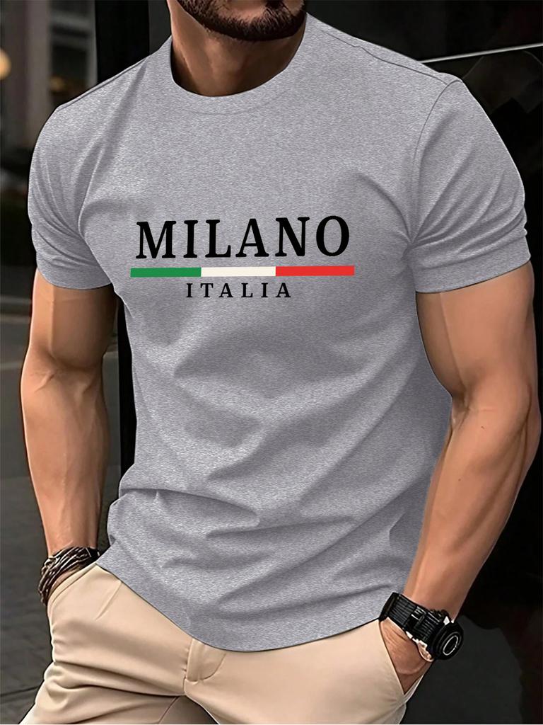 Milano Italien Flagga Färgtryck Herr T-shirt Bomull Sommar Rund Hals Kort Ärm Toppar Mjuk Överdimensionerad T-shirt Vardagliga Herrkläder