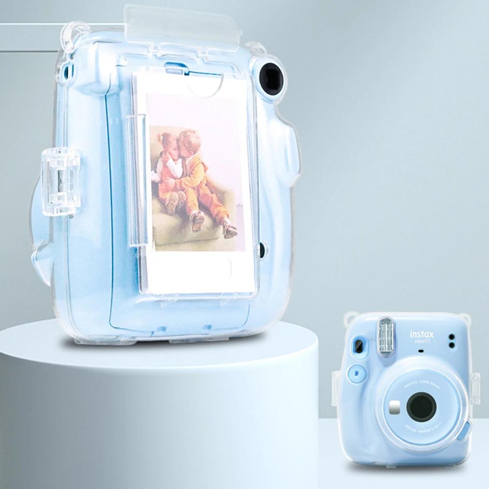 Für instax Mini 11 Kameratasche, transparente Aufbewahrungsschale, weiche Silikon-Schutzhülle, Tragetasche, Gurtaufkleber, dreiteiliges Set
