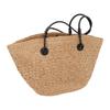 Woven Beach Bag Khaki Stylish Simple Handmade Eco Friendly Large Capacity Straw Shoulder Bag for Outdoor Shopping