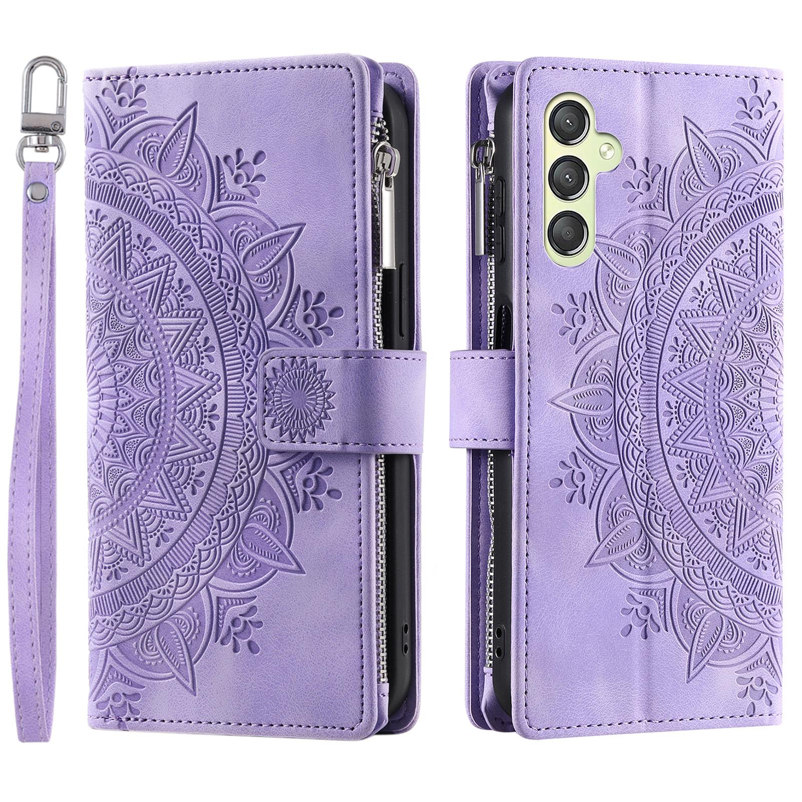 

For Samsung Galaxy A25 5G (Global) (161.0 x 76.5 x 8.3mm) Wallet Zipper Leather Stand Flip Cover with Strap Purple