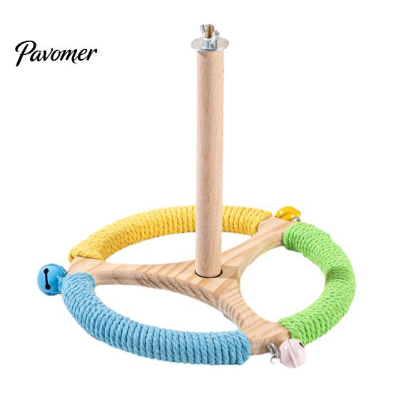 Bird Cage Entertainment Spinning Perch Toy, Rotating Parrot Wooden with Colorful Birdcage Accessories for Small Parrots Rope, Accessory Conures