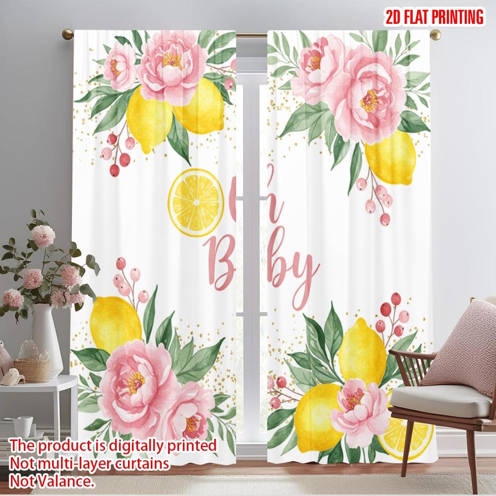 

2 шт. шторы для окон с 2D плоской печатью, ткань с лимонными цветами, без электричества, идеально подходят для семейной вечеринки дома 52.50×116.00 CM 2pcs
