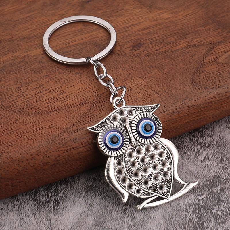 Blue-Eyed Owl Evil Eye Retro Charm Keychain Pendant