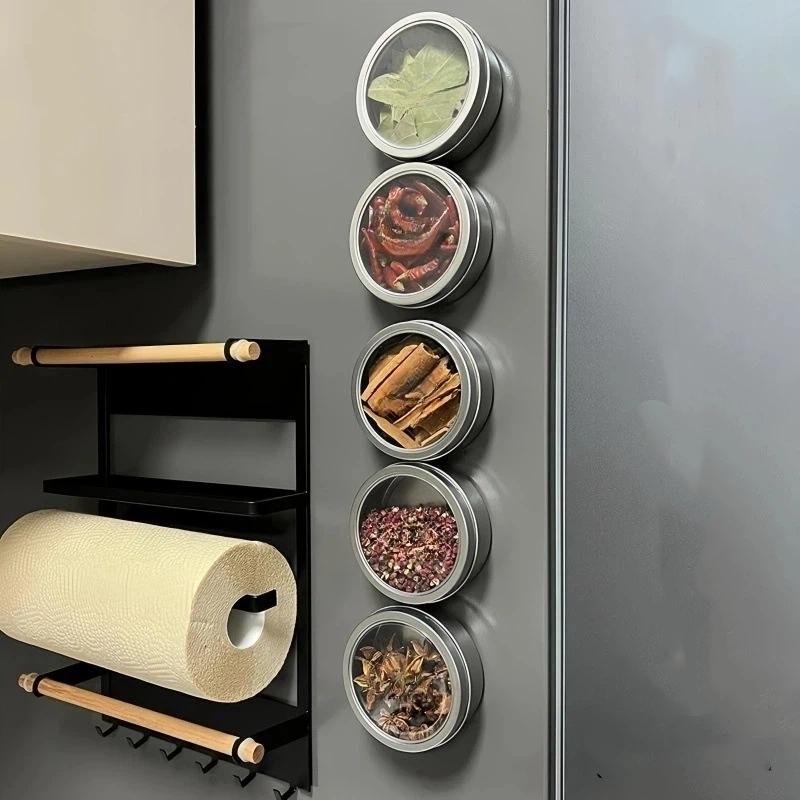 3 Pcs Magnetic Stainless Steel Spice Jars With Clear Lids And Strong Adsorption Perfect For Fridge Storage Kitchen Daily Cooking