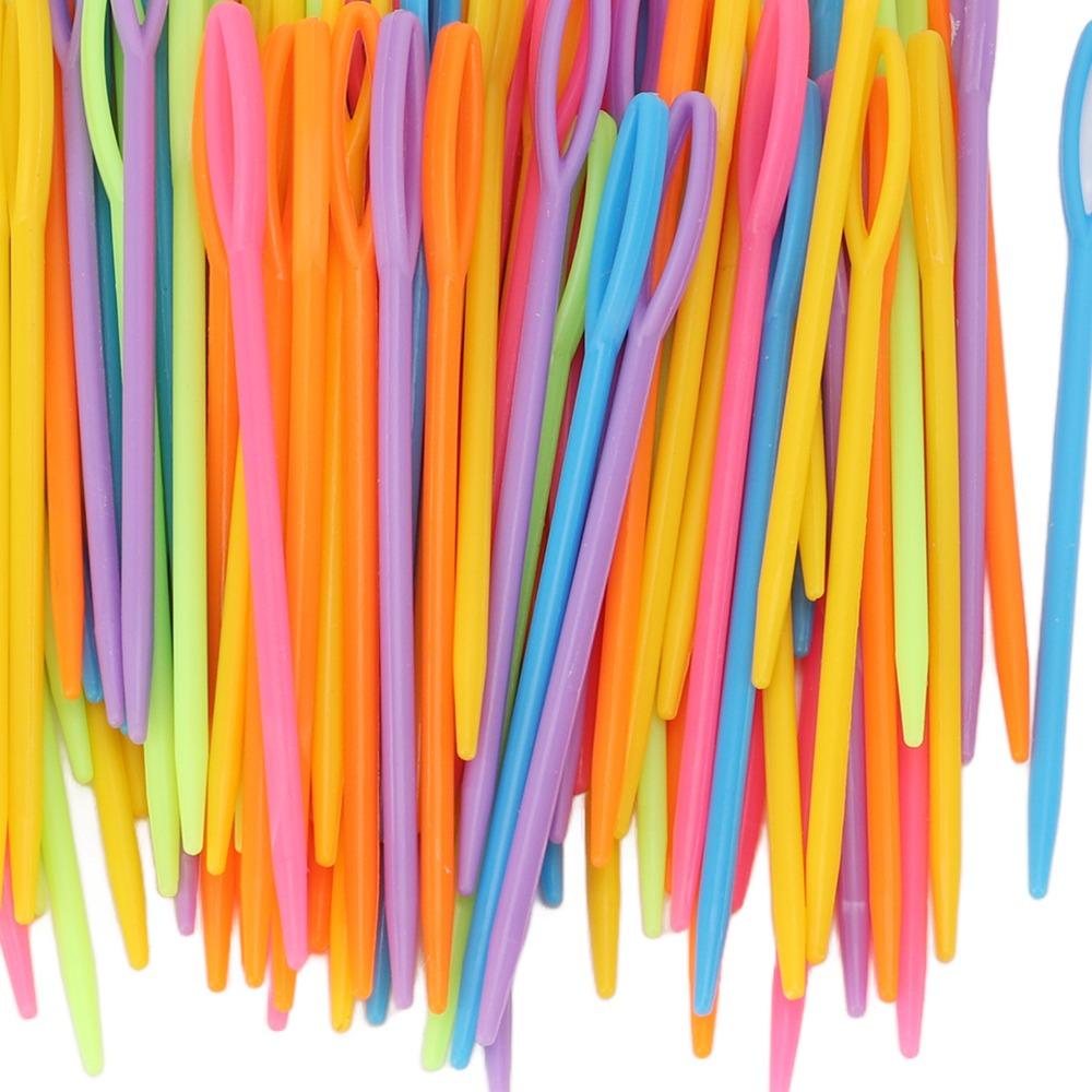 200Pcs Plastic Plastic Yarn Needles Colorful Darning Needles Portable Large Eye Needles For Crochet
