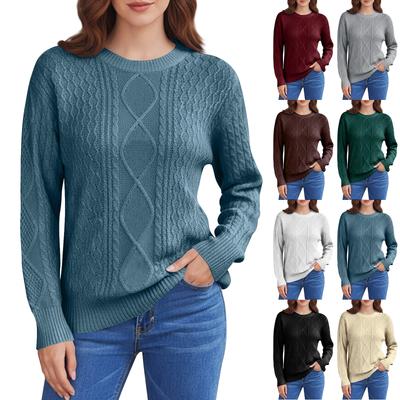 Women's Oversized Long-Sleeve Knit Sweater Casual Vintage Cable-Knit Pullover