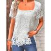 JPNTKY Women's Fashion Casual Solid Color Print Short Sleeve  Square Collar  Blouses & Shirts