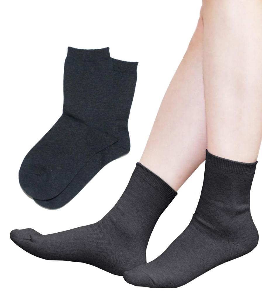 Chica Hurra Charcoal Gray Sizes Set of Solid Simple Crew Size Dark Size Made in Socks, 23-25cm, Women's, 2, Color, Length, Soft, Comfortable,