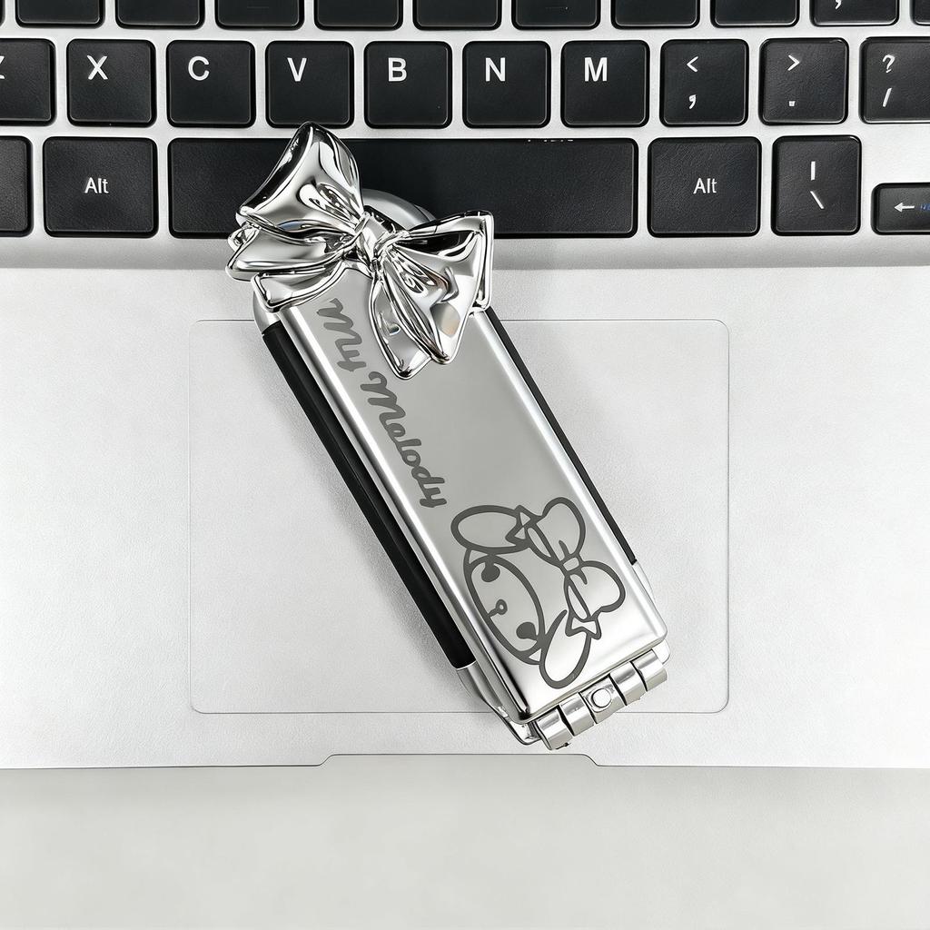 Silver Sanrio Foldable Air Cushion Comb with Mirror for Female Students - Portable Mini Comb