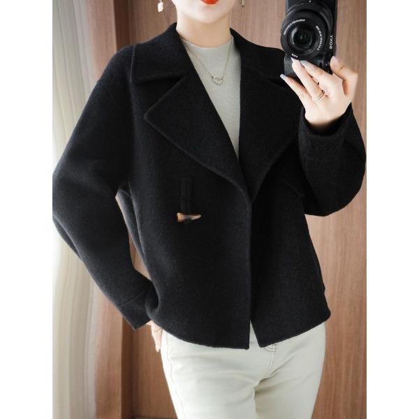 Women's Wool Coat Short Style with Lapel Collar Double Breasted Design