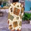 Women Plus Size V Neck Long Sleeve Printed Fitted Straight Midi Dress