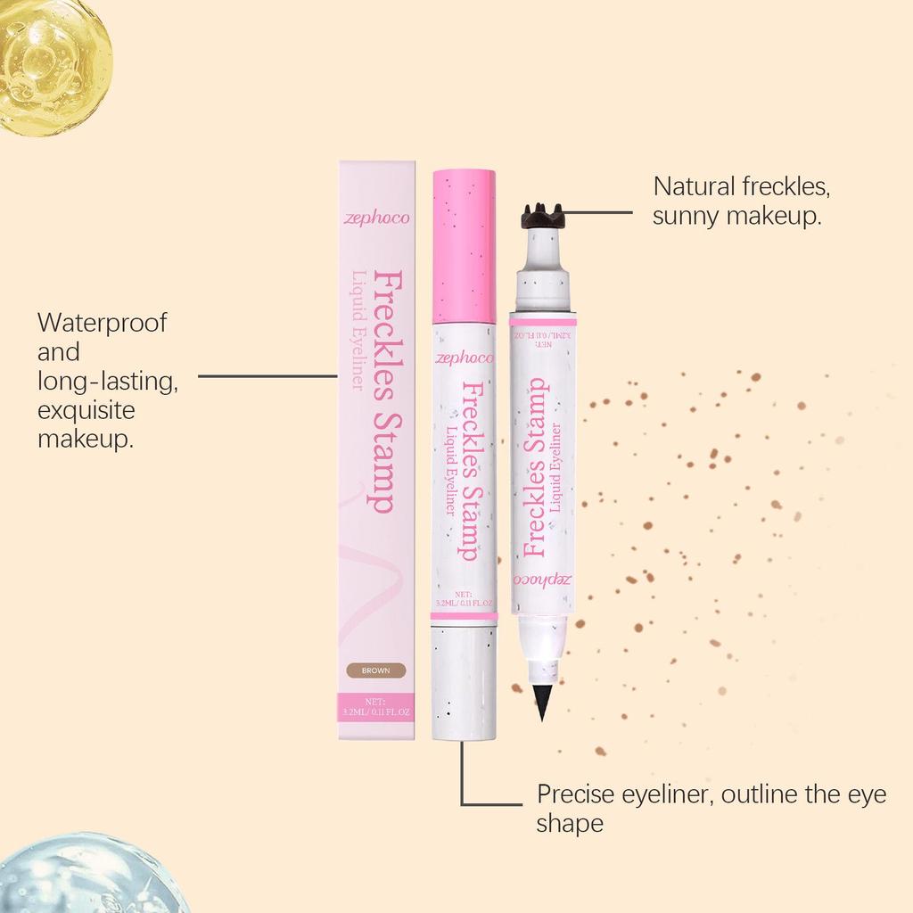 Zephoco 2-in-1 Brown Waterproof Eyeliner & Freckle Pen - Natural, Smudge-Free, Long-Lasting, Smooth Makeup.