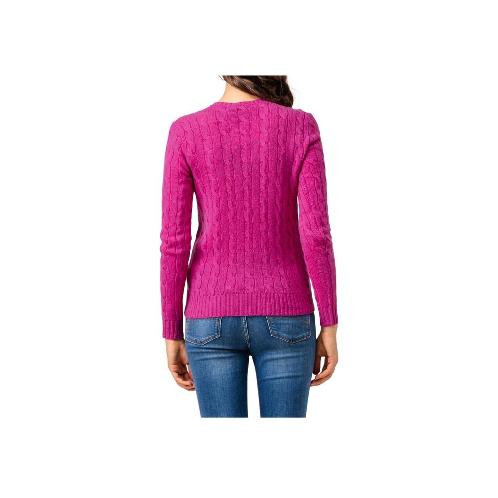 Polo Ralph Lauren Jednobarevný svetr s kulatým výstřihem a copánkovým vzorem s výšivkou poníka Dámský svetr Růžovo-červený 211525764-062