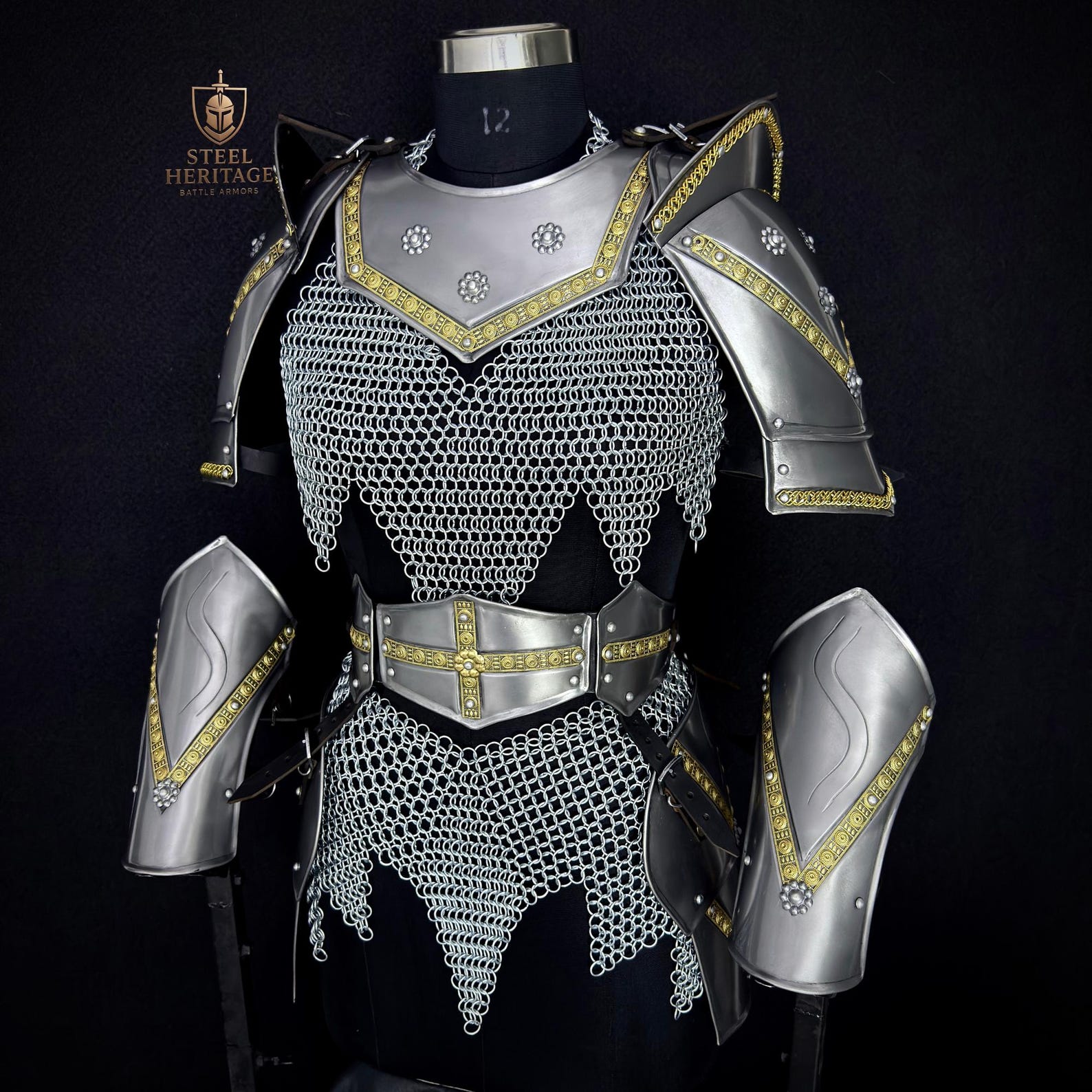 Medieval Fantasy Knight Costume with Silver Chainmail for LARP Cosplay Renaissance Faire