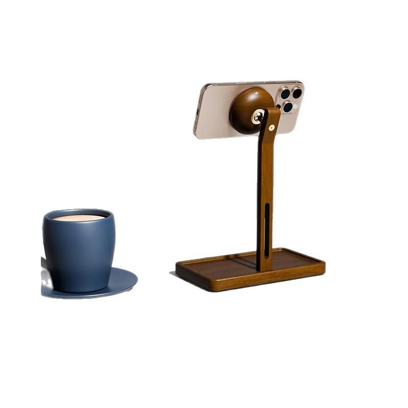 Premium Walnut Magnetic Phone Holder - 360° Adjustable Desktop Accessory Rotating Stand