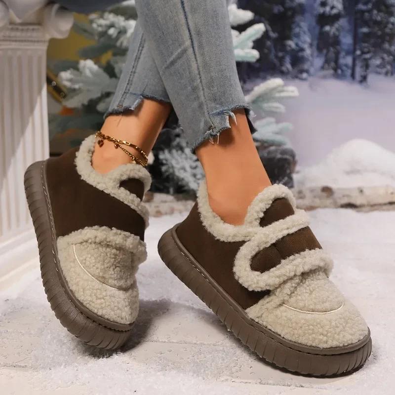 Iarnă Nou Brand Velcro Botine Designer Călduroase de Pluș 2024 Vânzare Fierbinte Pantofi de Casă din Bumbac Confortabili cu Talpă Groasă