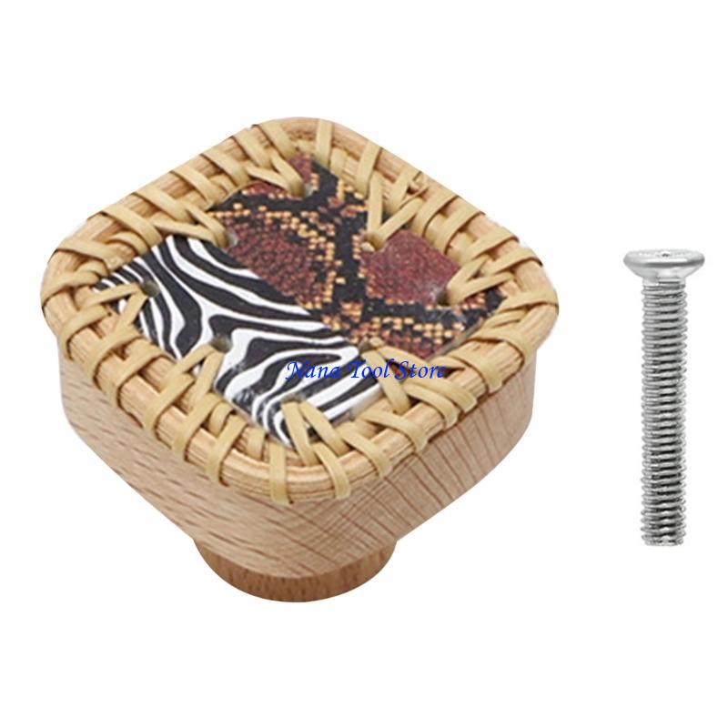 31GJ Drawer Pulls Rattan Wooden Dressers Knob Cupboard Handle Furniture Handle