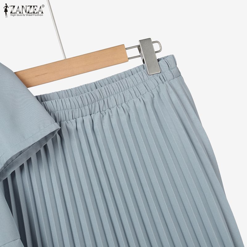 ZANZEA Women Short Sleeve Blouse and Skirts Summer Two Piece Suit Sets