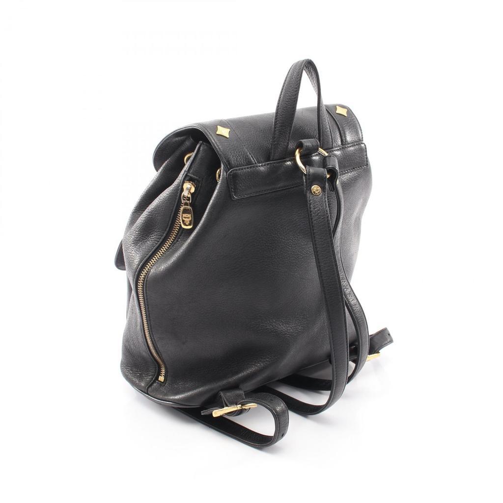 Used MCM Studs Rucksack Backpack leather Black Used Women