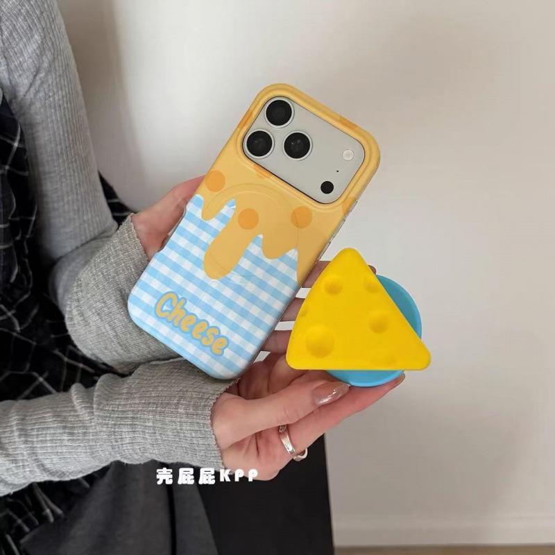 Three-dimensional cute cheese magnetic suction bracket for iPhone17promax Apple 16 mobile phone case 15 new 14 women