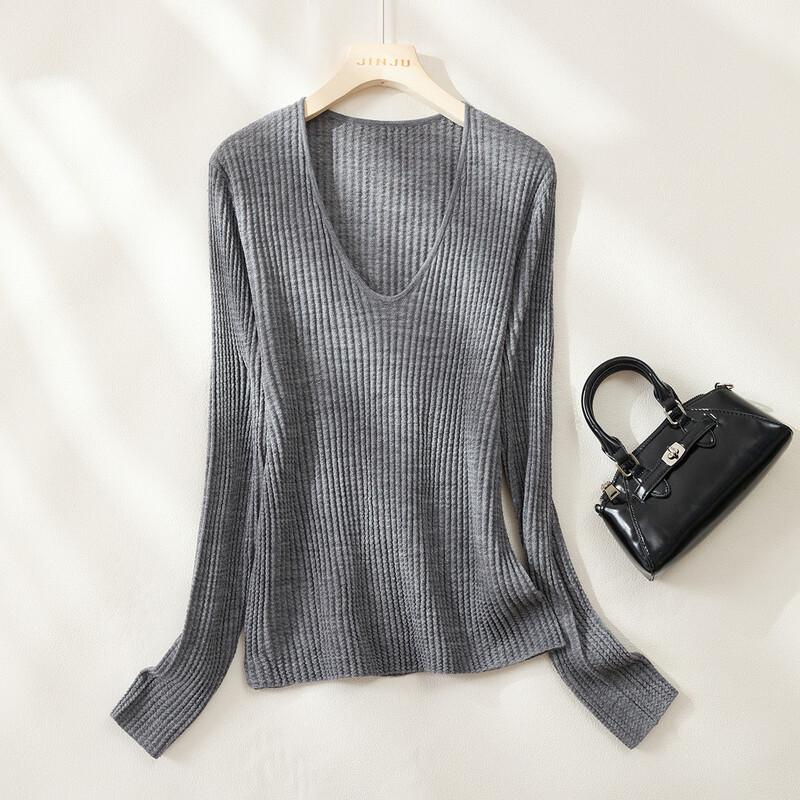 Women's V-Neck Solid Color Cable Knit Wool Blend Pullover Sweater