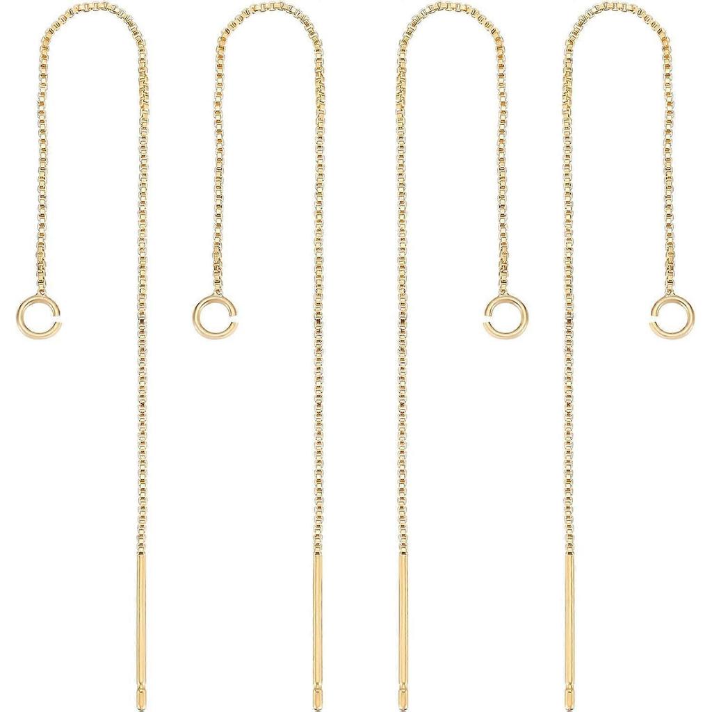 10Pcs 18K Gold Plated Ear Threads Dangle Bar Through Threaded Long Chain Earrings Pierced Dangling Drop Stud Earrings with Loop 3.34inch