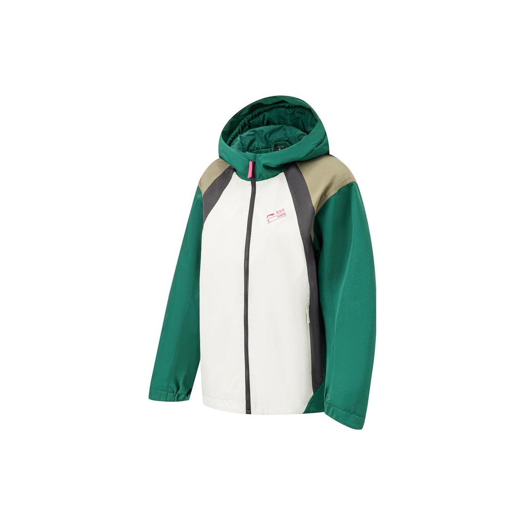 Li Ning Running Series Color Block Zipper Hooded Long Sleeve Sports Windbreaker Women outerwear Cloud-White Storm-Green AFDT896-1